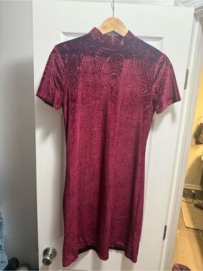 Philosophy Wine Velvet Paisley Mock Neck Mini Dress
